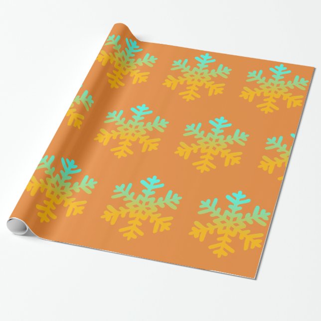 Orange and Blue  winter snowflakes wrapping paper (Unrolled)