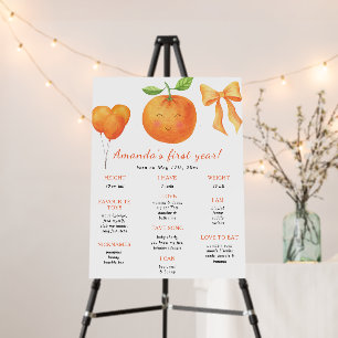 Orange and Bow First Birthday Milestone Birthday Foam Board