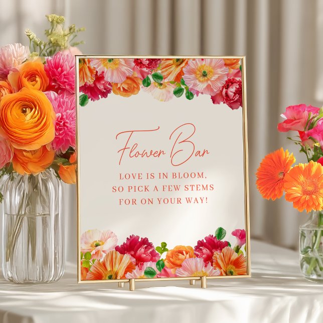 Orange and Bright Pink Bridal Shower Flower Bar Poster (Creator Uploaded)