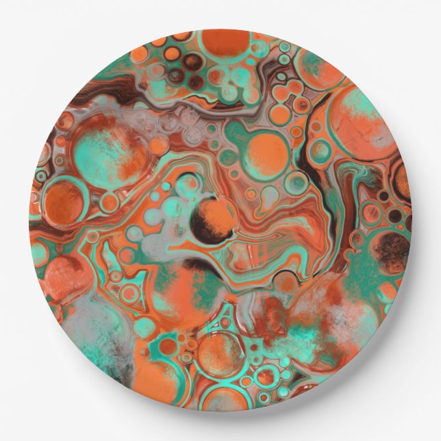Orange and Brown Abstract Art Birthday Party Paper Plates (Front)