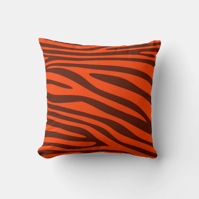Orange and Brown Animal print skin of Zebra Throw Pillow (Front)
