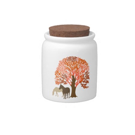 Orange And Brown Autumn Horses Candy Jar