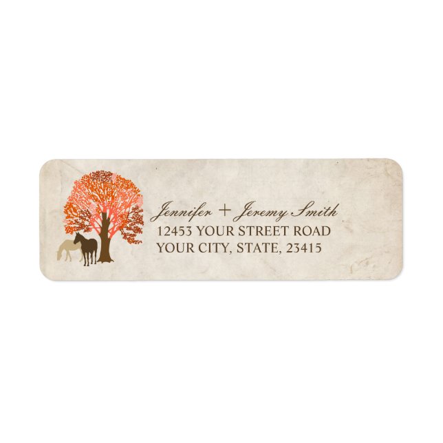 Orange and Brown Autumn Horses Label (Front)