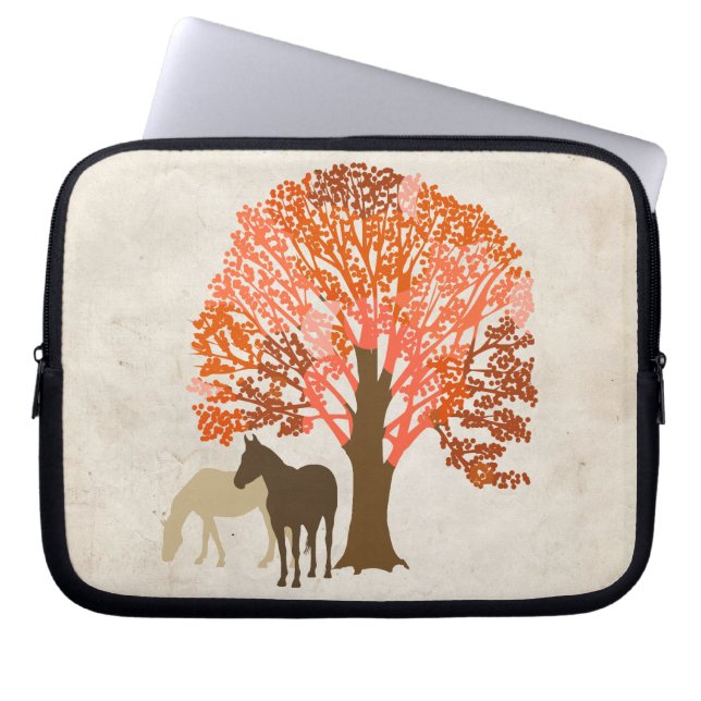 Orange and Brown Autumn Horses Laptop Sleeve (Front)