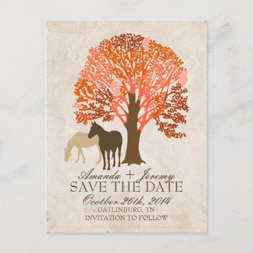 Orange and Brown Autumn Horses Save The Date Announcement Postcard