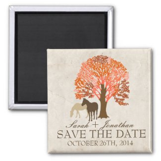Orange and Brown Autumn Horses Save The Date Magnet