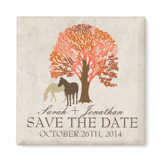 Orange and Brown Autumn Horses Save The Date Magnet