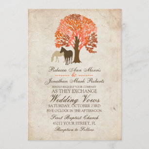 Orange and Brown Autumn Horses Wedding Invitation