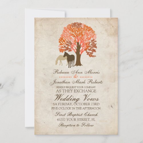 Orange and Brown Autumn Horses Wedding Invitation