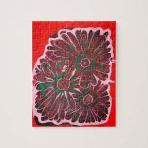 Orange and brown batik flowers jigsaw puzzle