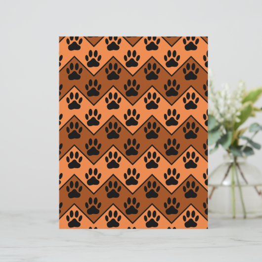 Orange And Brown Chevron With Dog Paw Pattern (Standing Front)