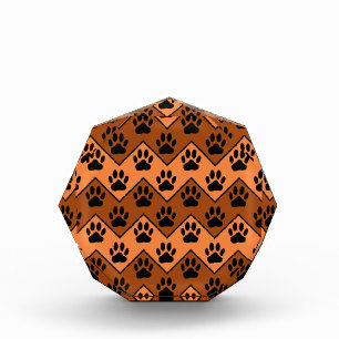 Orange And Brown Chevron With Dog Paw Pattern Acrylic Award