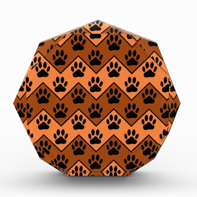 Orange And Brown Chevron With Dog Paw Pattern Acrylic Award (Front)
