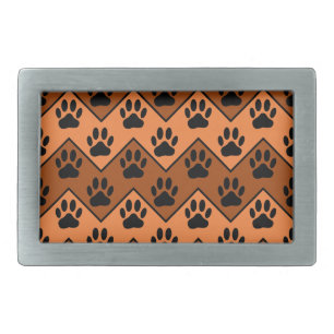 Orange And Brown Chevron With Dog Paw Pattern Belt Buckle
