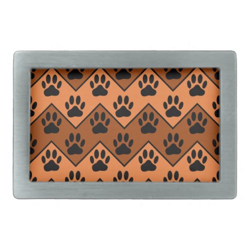 Orange And Brown Chevron With Dog Paw Pattern Belt Buckle