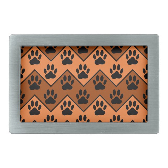 Orange And Brown Chevron With Dog Paw Pattern Belt Buckle (Front)