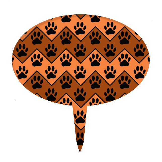 Orange And Brown Chevron With Dog Paw Pattern Cake Topper (Front)