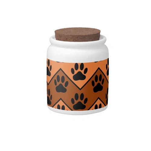 Orange And Brown Chevron With Dog Paw Pattern Candy Jar