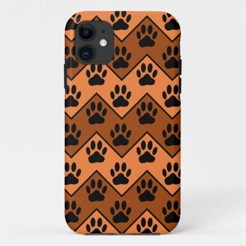 Orange And Brown Chevron With Dog Paw Pattern iPhone 11 Case