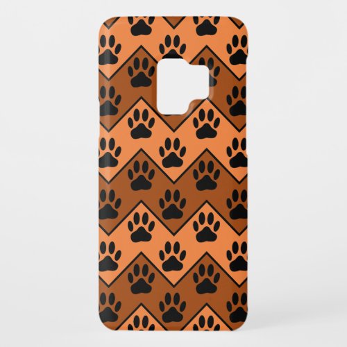 Orange And Brown Chevron With Dog Paw Pattern Case_Mate Samsung Galaxy S9 Case