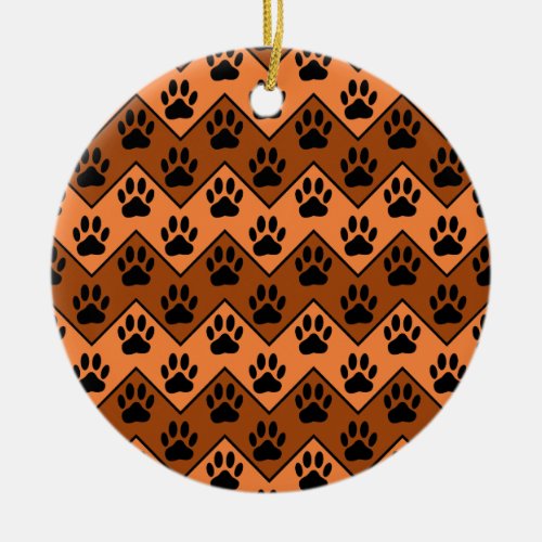 Orange And Brown Chevron With Dog Paw Pattern Ceramic Ornament