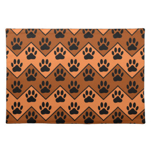 Orange And Brown Chevron With Dog Paw Pattern Cloth Placemat