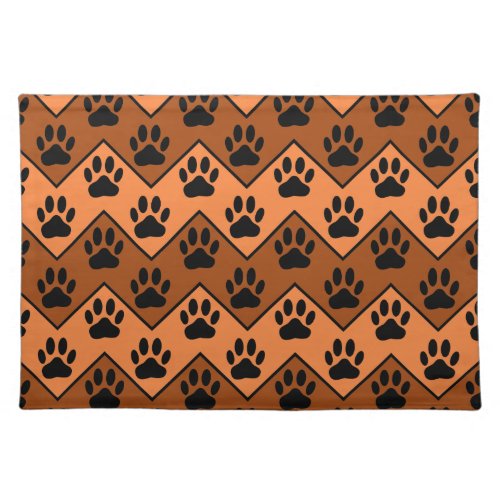 Orange And Brown Chevron With Dog Paw Pattern Cloth Placemat