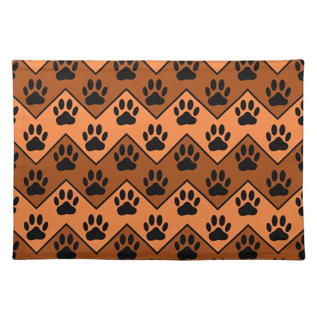 Orange And Brown Chevron With Dog Paw Pattern Cloth Placemat (Front)