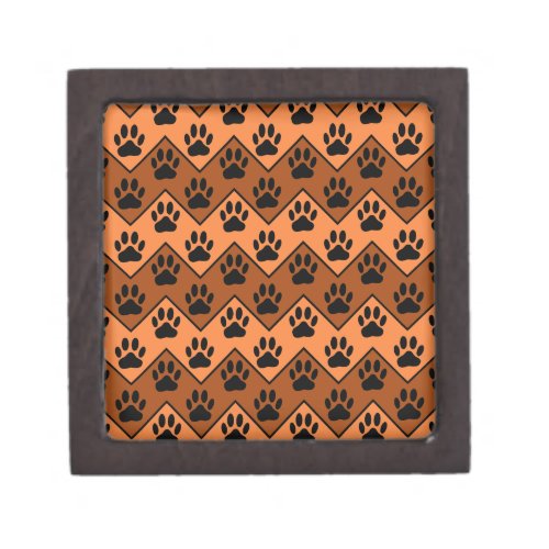 Orange And Brown Chevron With Dog Paw Pattern Jewelry Box