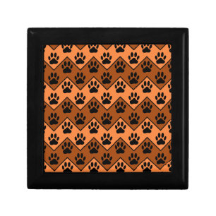Orange And Brown Chevron With Dog Paw Pattern Jewelry Box