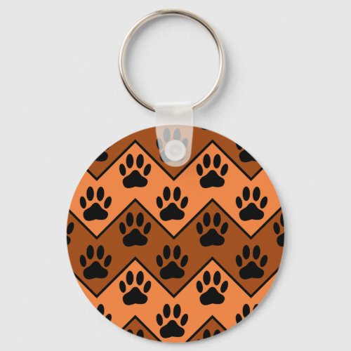 Orange And Brown Chevron With Dog Paw Pattern Keychain