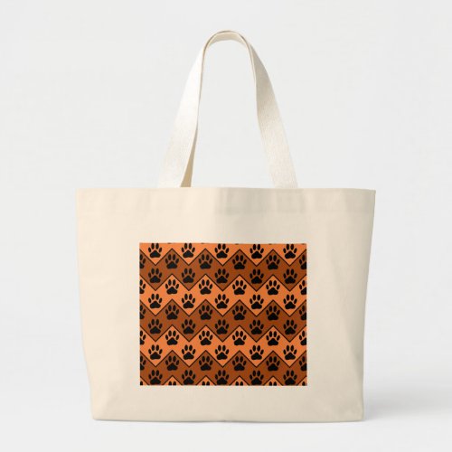 Orange And Brown Chevron With Dog Paw Pattern Large Tote Bag