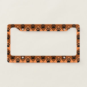 Orange And Brown Chevron With Dog Paw Pattern License Plate Frame