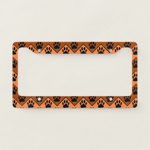 Orange And Brown Chevron With Dog Paw Pattern License Plate Frame