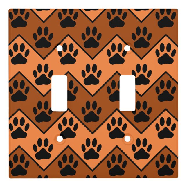 Orange And Brown Chevron With Dog Paw Pattern Light Switch Cover (Front)