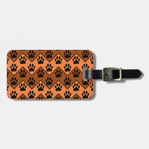 Orange And Brown Chevron With Dog Paw Pattern Luggage Tag