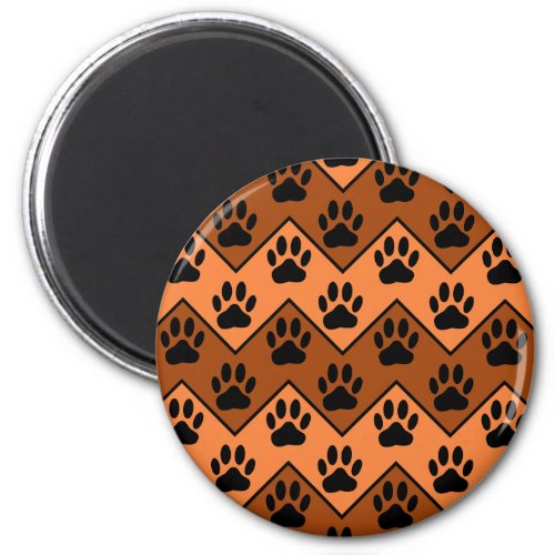 Orange And Brown Chevron With Dog Paw Pattern Magnet