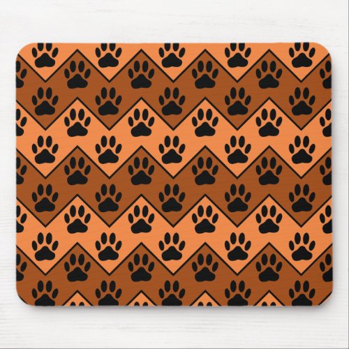 Orange And Brown Chevron With Dog Paw Pattern Mouse Pad