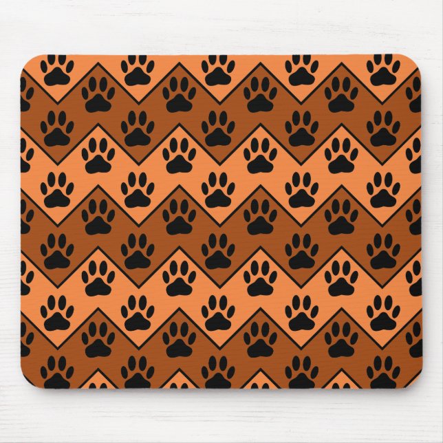 Orange And Brown Chevron With Dog Paw Pattern Mouse Pad (Front)