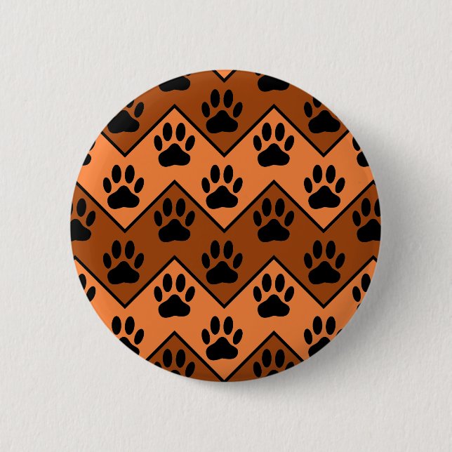 Orange And Brown Chevron With Dog Paw Pattern Pinback Button (Front)