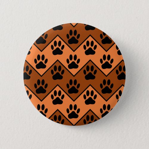 Orange And Brown Chevron With Dog Paw Pattern Pinback Button