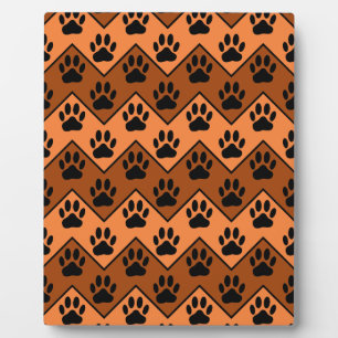 Orange And Brown Chevron With Dog Paw Pattern Plaque