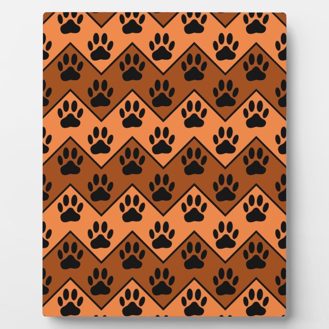 Orange And Brown Chevron With Dog Paw Pattern Plaque (Front)
