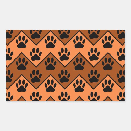 Orange And Brown Chevron With Dog Paw Pattern Rectangular Sticker