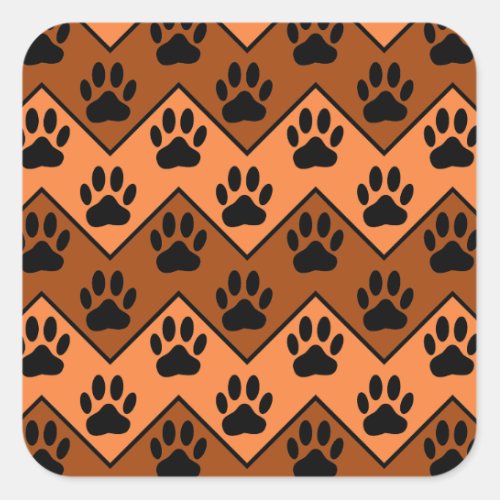 Orange And Brown Chevron With Dog Paw Pattern Square Sticker