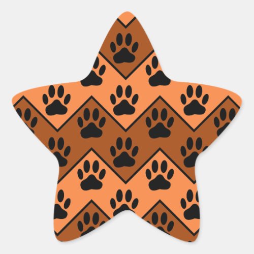 Orange And Brown Chevron With Dog Paw Pattern Star Sticker