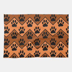 Orange And Brown Chevron With Dog Paw Pattern Towel