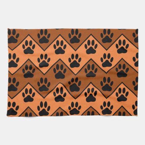Orange And Brown Chevron With Dog Paw Pattern Towel
