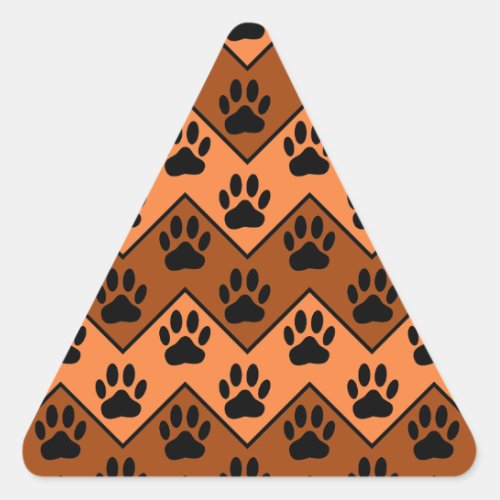 Orange And Brown Chevron With Dog Paw Pattern Triangle Sticker