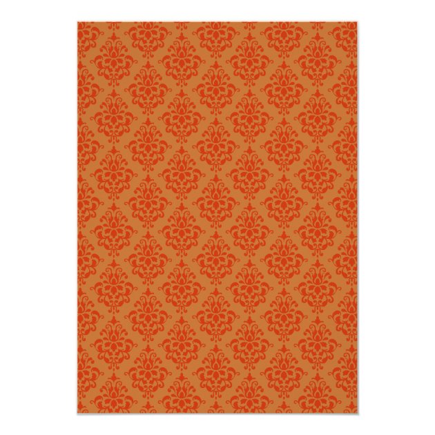 Orange And Brown Damask Thanksgiving Invitations